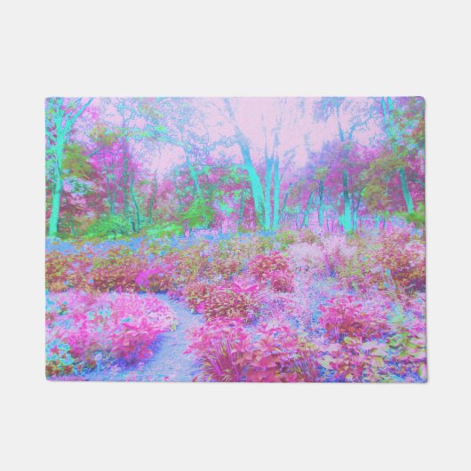 Paillasson Jardin Abstrait impressioniste rose et turquoise (Devant)