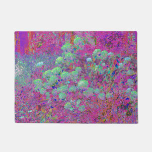 Paillasson Jardin magenta avec fleurs d'hortensia aqua