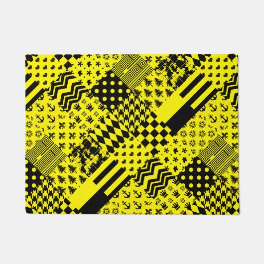 Paillasson Jaune Noir Mixte Conception Motif Patchwork (Devant)