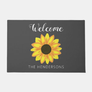 Paillasson Jaune Sunflower Grey Welcome Script Nom de famille