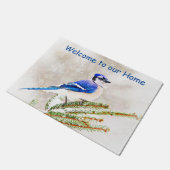 Paillasson Jay bleu dans un pin avec neige (Incliné)