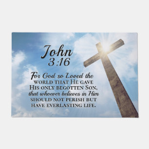 Paillasson Jean 3:16 Dieu si aimé le monde Croix en bois