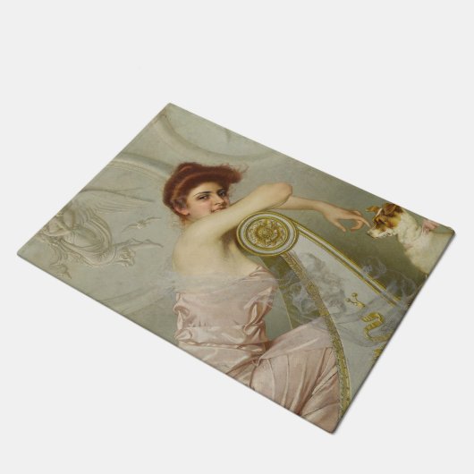 Paillasson Jeune Dame Attrayante En Frappant Son Chien Chiot (Incliné)