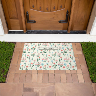 Paillasson Joli botanique simple fleurs rose bleu floral