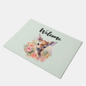 Paillasson Joli Cerf Entouré D'Accueil Rose (Incliné)