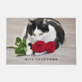 Paillasson Joli chat avec la rose rouge