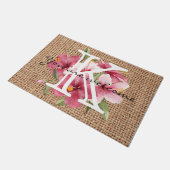Paillasson Joli été fleuri monogrammé accueil texte script (Incliné)