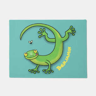 Paillasson Joli gecko vert salutations avec dessin animé