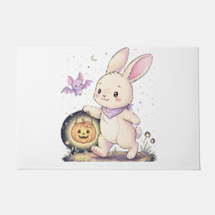 Paillasson Joli lapin d'Halloween avec lanterne citrouille et