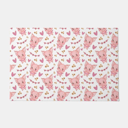 Paillasson Joli Motif De Cochon Avec Coeurs (Devant)