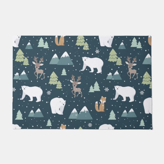 Paillasson Joli Noël Animaux d'hiver Motif rustique (Devant)