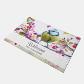 Paillasson Joli oiseau bleu et jaune sur une succursale Bienv (Incliné)