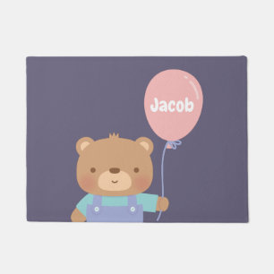 Paillasson Joli Ours Brun Avec Ballon Rose Nom