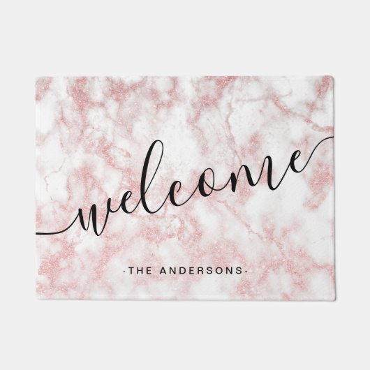 Paillasson Jolie parties scintillant or rose en marbre blanc (Devant)