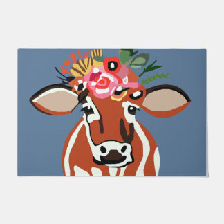 Paillasson Jolie Vache Et Casquette Fleur