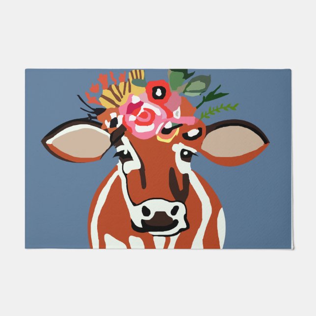 Paillasson Jolie Vache Et Casquette Fleur (Devant)