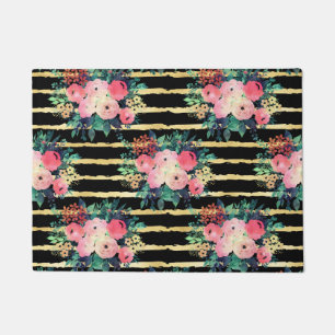 Paillasson Jolies fleurs roses peindre des bandes d'or Motif