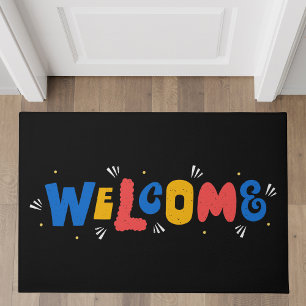 Paillasson Jouer la typographie de bienvenue Multicolor sur l