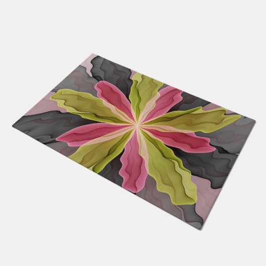 Paillasson Joy, Vert rose Anthracite Imaginaire Fleur Fractal (Incliné)