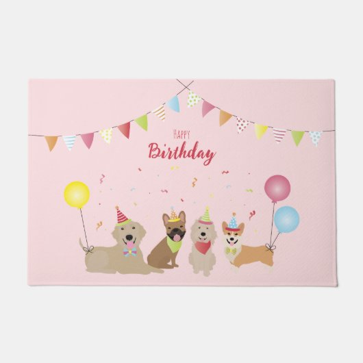 Paillasson Joyeuse fête des chiens d'anniversaire (Devant)