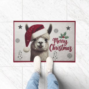 Paillasson Joyeuse Llama de Noël avec le chapeau de Noël, Noë