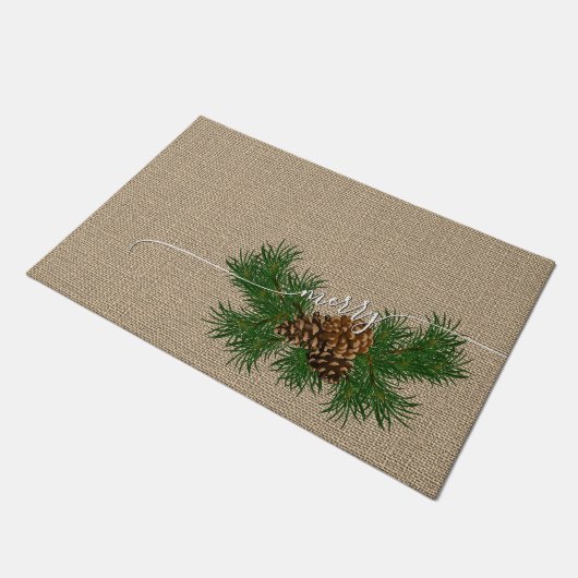 Paillasson Joyeuses fêtes Faux Jute Burlap Motif Doormat (Incliné)