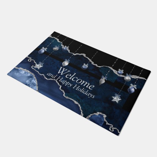 Paillasson Joyeuses fêtes / Joyeux Noël en bleu et noir (Incliné)