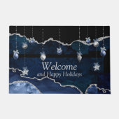 Paillasson Joyeuses fêtes / Joyeux Noël en bleu et noir (Devant)