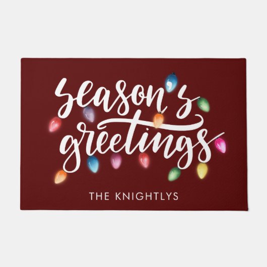 Paillasson Joyeuses Fêtes Noël Lumières Nom Rouge (Devant)