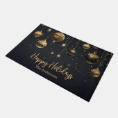 Paillasson Joyeuses fêtes personnalisées Ornements d'or noir (Incliné)