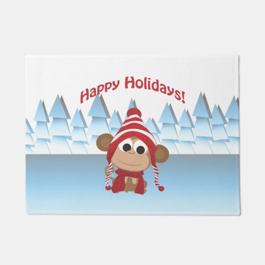 Paillasson Joyeuses fêtes ! Singe mignon (Devant)