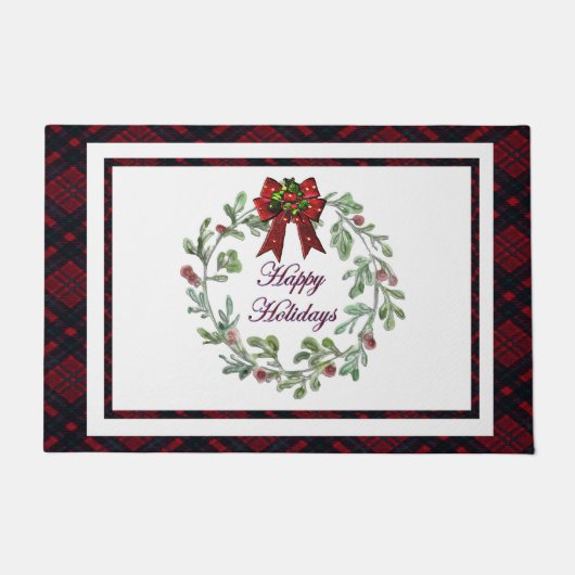 Paillasson Joyeuses Vacances Rouge Plaid (Devant)