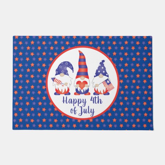 Paillasson Joyeux 4 juillet Gnomes Rouge Blanc Bleu (Devant)