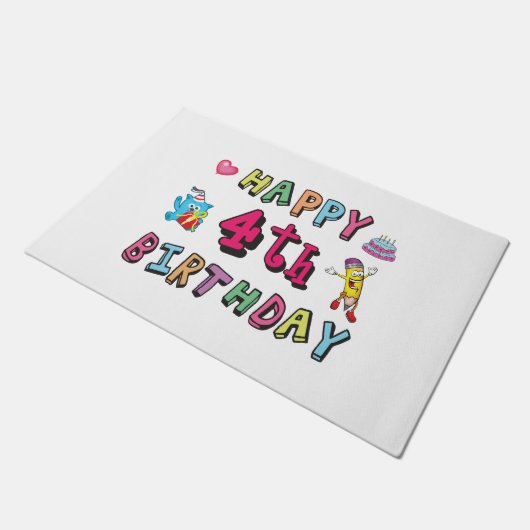 Paillasson Joyeux 4e anniversaire. 4 ans b-jour. (Incliné)