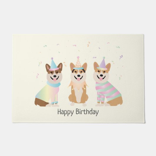 Paillasson Joyeux Anniversaire Pembroke Welsh Corgi Chiens (Devant)
