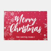 Paillasson Joyeux Arrière - plan rouge Noël avec des flocons  (Devant)