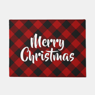 Paillasson Joyeux Buffalo rouge plaid de Noël
