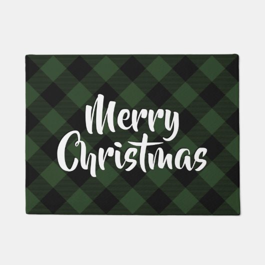 Paillasson Joyeux Buffle de Noël Plaid Check Tartan vert (Devant)