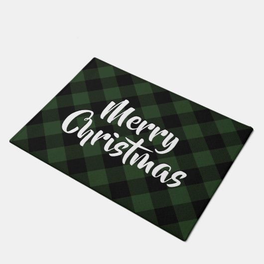 Paillasson Joyeux Buffle de Noël Plaid Check Tartan vert (Incliné)