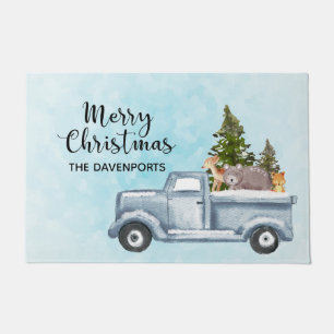 Paillasson Joyeux Camion de Noël avec de mignons animaux
