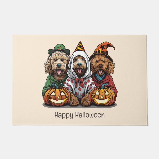 Paillasson Joyeux chien d'Halloween Goldendoodle (Devant)