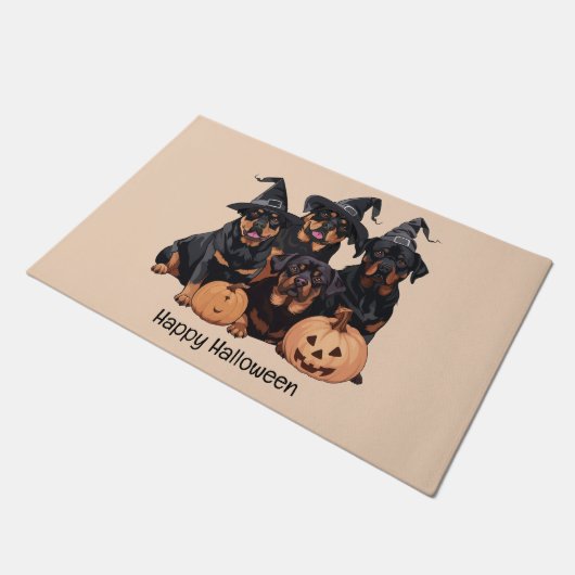 Paillasson Joyeux chien Rottweiler Halloween Jack-o'-lantern (Incliné)