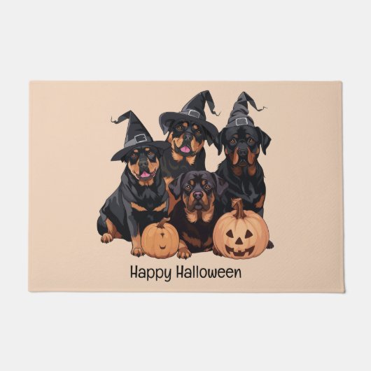 Paillasson Joyeux chien Rottweiler Halloween Jack-o'-lantern (Devant)