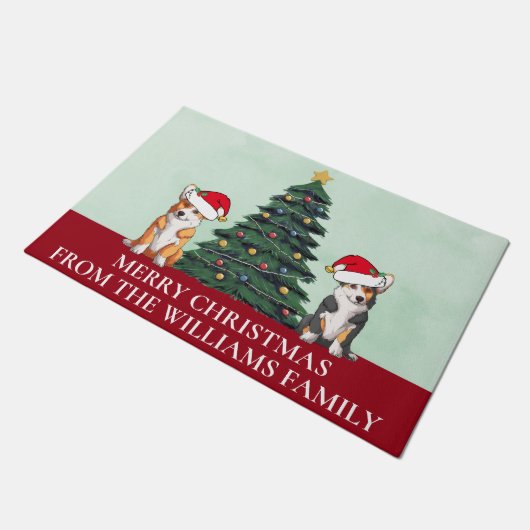 Paillasson Joyeux Chiens de Noël Joyeux et Personnalisés (Incliné)