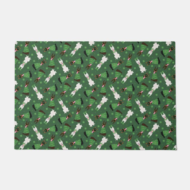 Paillasson Joyeux Chiens Dobermann Jour de la Saint Patrick (Devant)