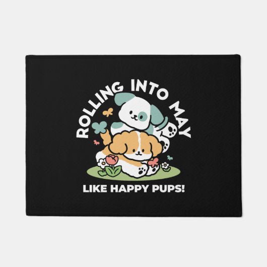Paillasson Joyeux Chiots Arrivés En Mai - Kawaii Dog Art (Devant)