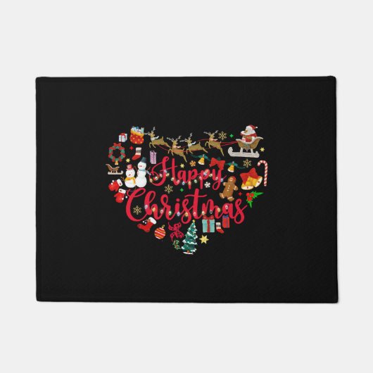 Paillasson Joyeux Coeur de Noël Père Noël Reindeer (Devant)