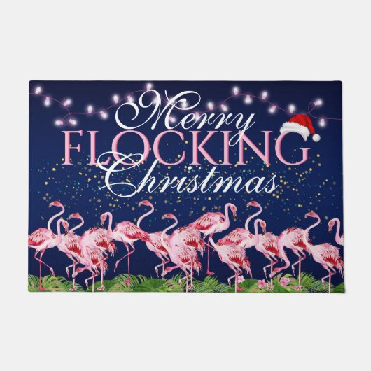Paillasson Joyeux flocage Noël rose Flamant rose (Devant)