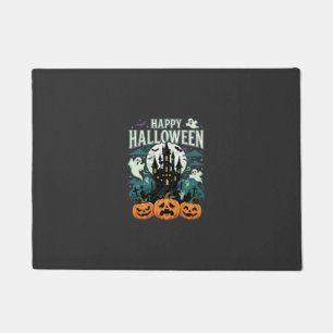 Paillasson Joyeux Halloween Château Hanté Fantômes et Citroui
