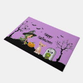 Paillasson Joyeux Halloween Chihuahua Et Jolie Sorcière (Incliné)